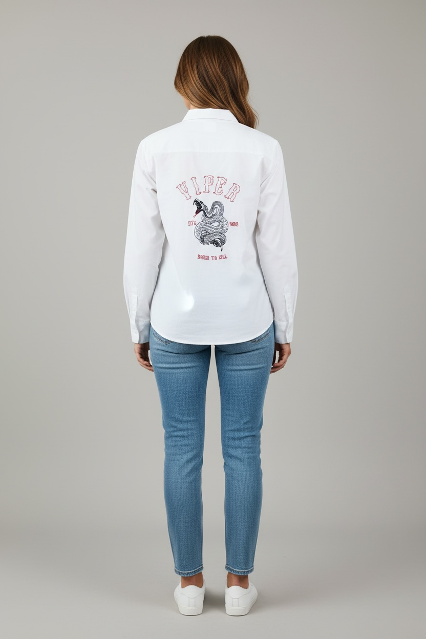 Viper Tattoo Inspired Hand Emproidered Long Sleeve Buttondown