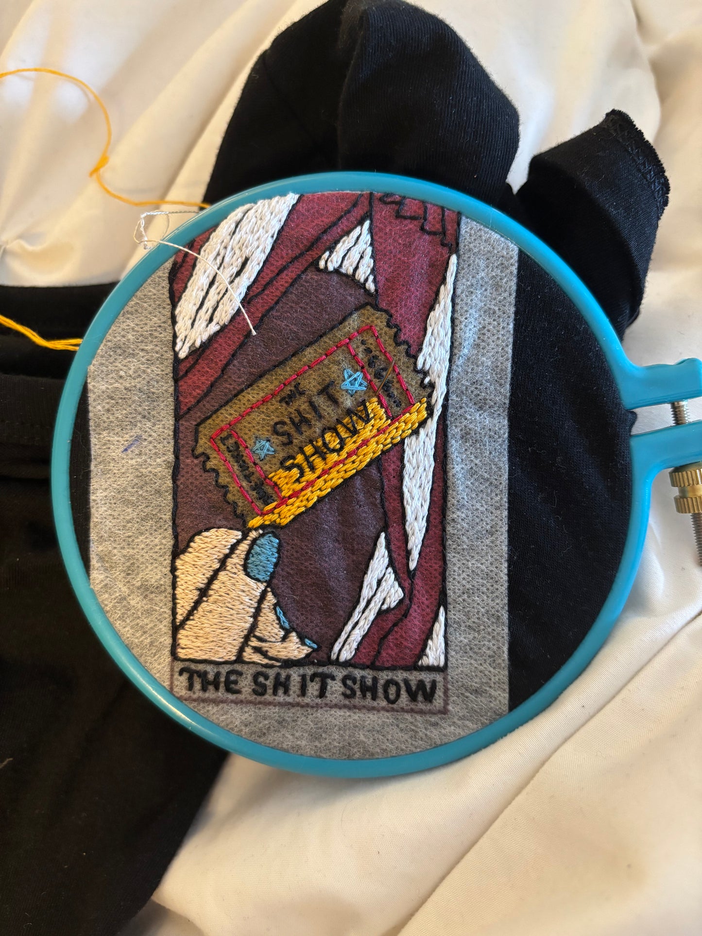 Shit Show Ticket Hand Embroidered V-Neck TShirt