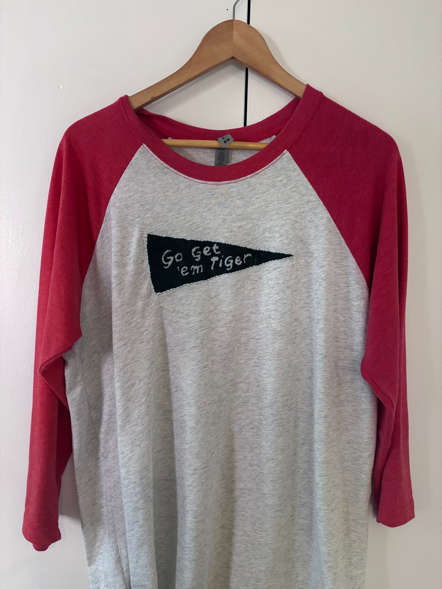 Go Get 'em Tiger Hand Embroidered Baseball Raglan Tshirt