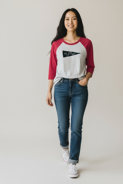 Go Get 'em Tiger Hand Embroidered Baseball Raglan Tshirt