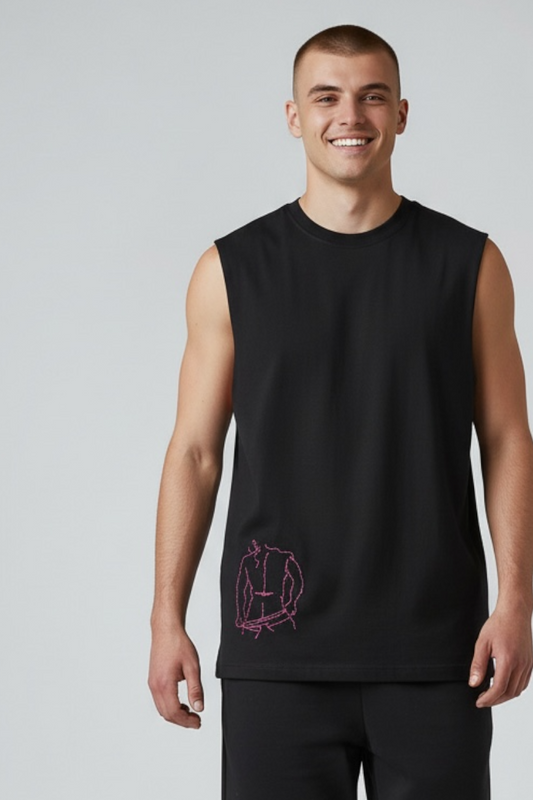 “Austin” Nude Male Hand-Embroidered  Men's Muscle Tank