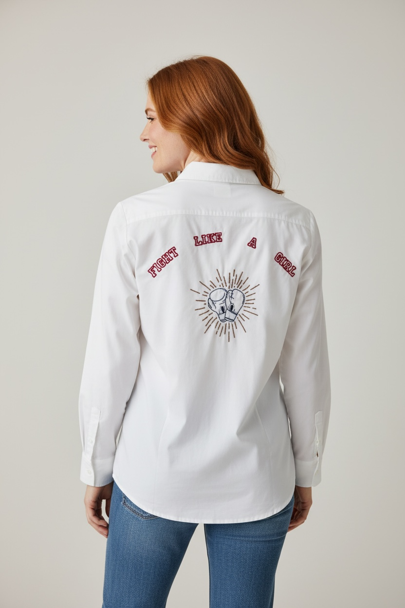 Fight Like a Girl Hand Embroidered Buttondown