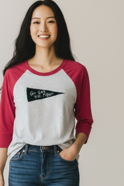 Go Get 'em Tiger Hand Embroidered Baseball Raglan Tshirt