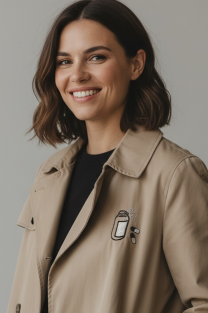 If You're Happy and You Know it Trench Coat - Hand Enbroidered and Painted Pills!!