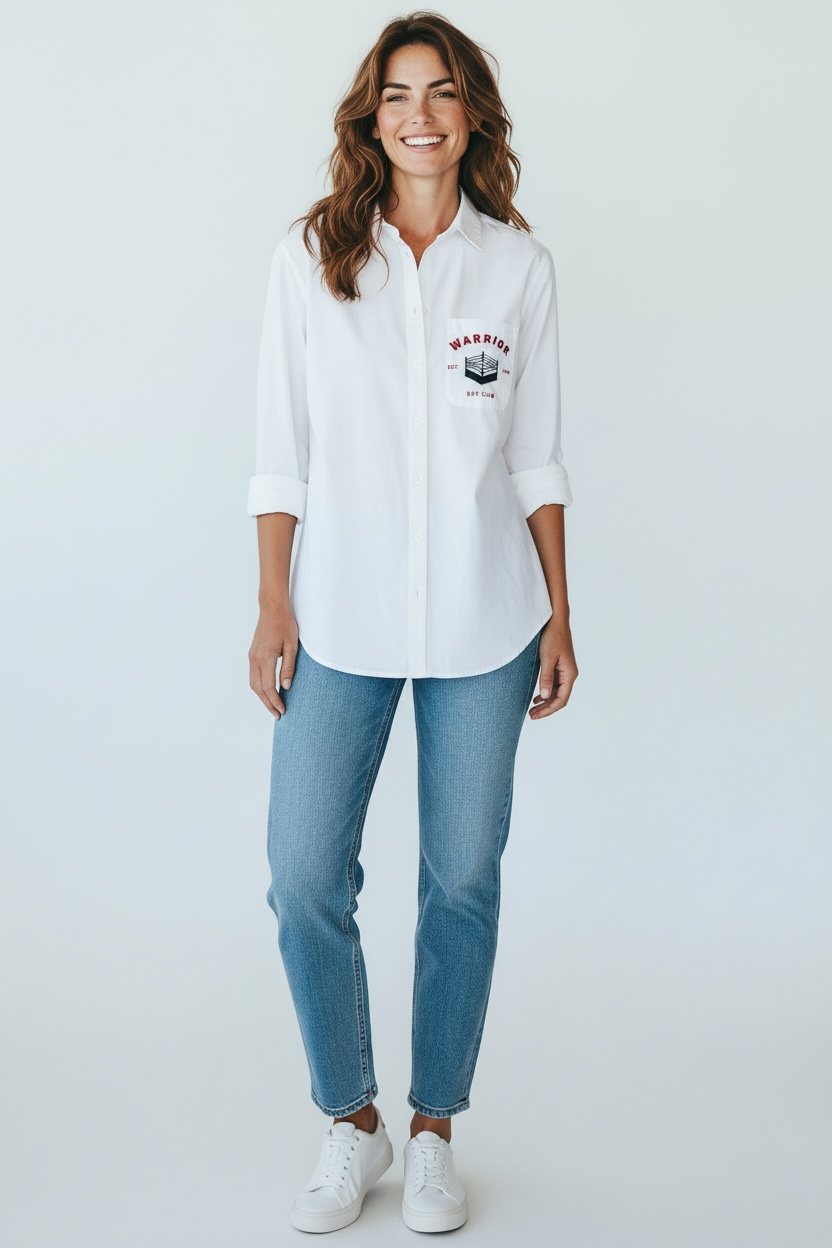Fight Like a Girl Hand Embroidered Buttondown