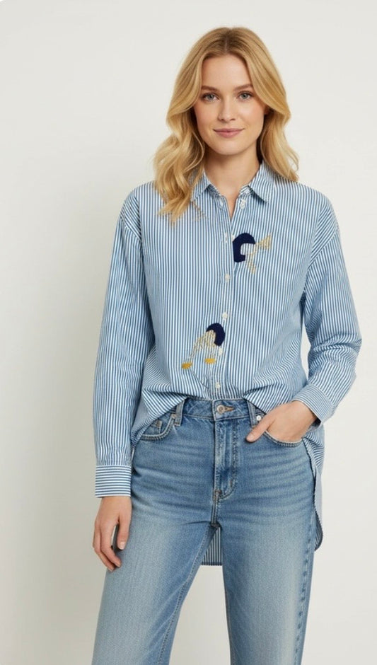Peek-A-Boo Hand Embroidered Women's Button Down
