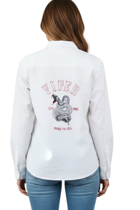 Viper Tattoo Inspired Hand Emproidered Long Sleeve Buttondown