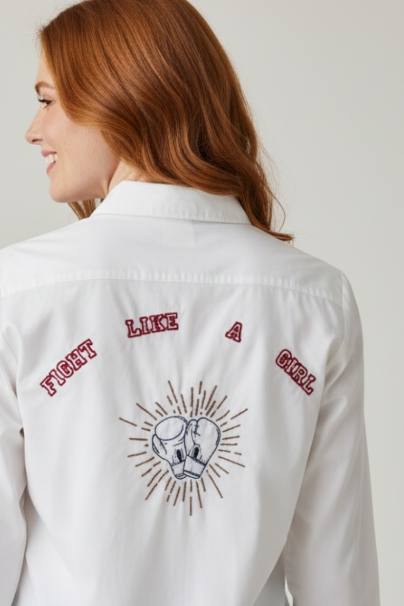 Fight Like a Girl Hand Embroidered Buttondown