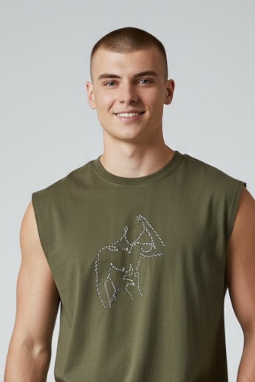 “Marcelo” Nude Male Hand-Embroidered  Men's Muscle Tank