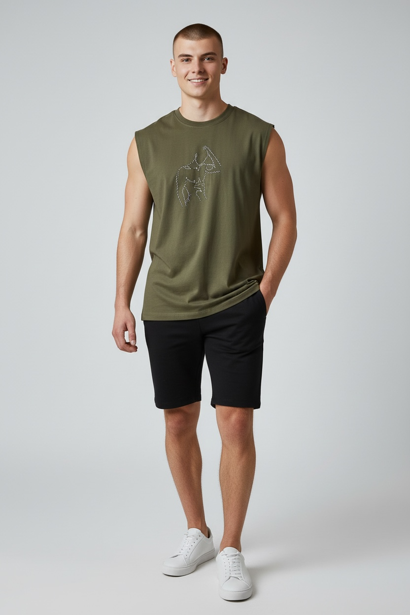 “Marcelo” Nude Male Hand-Embroidered  Men's Muscle Tank