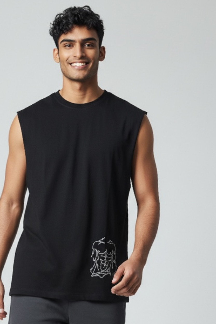 “Mateo” Nude Male Hand-Embroidered  Men's Muscle Tank