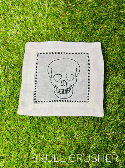Skull Hand Embroidered Cocktail Napkins