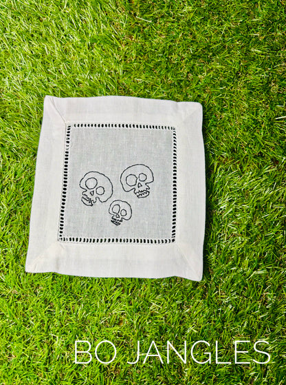 Skull Hand Embroidered Cocktail Napkins