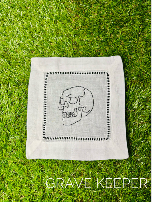 Skull Hand Embroidered Cocktail Napkins