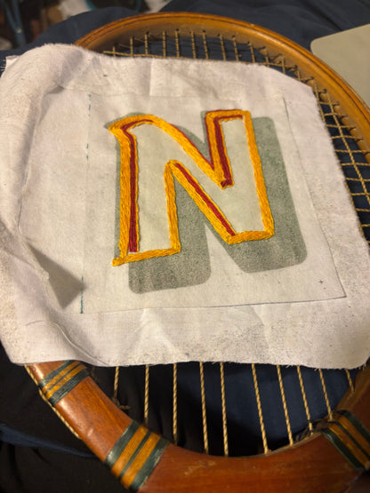 Custom Initial Hand Embroidered Vintage Wooden Tennis Racket