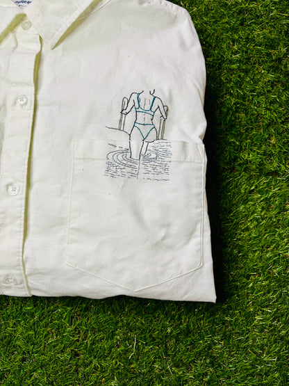 Woman Getting Out of Pool Hand Embroidered Women’s Button Down