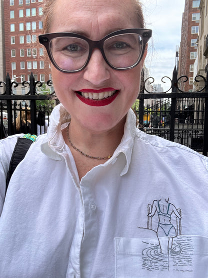 Woman Getting Out of Pool Hand Embroidered Women’s Button Down