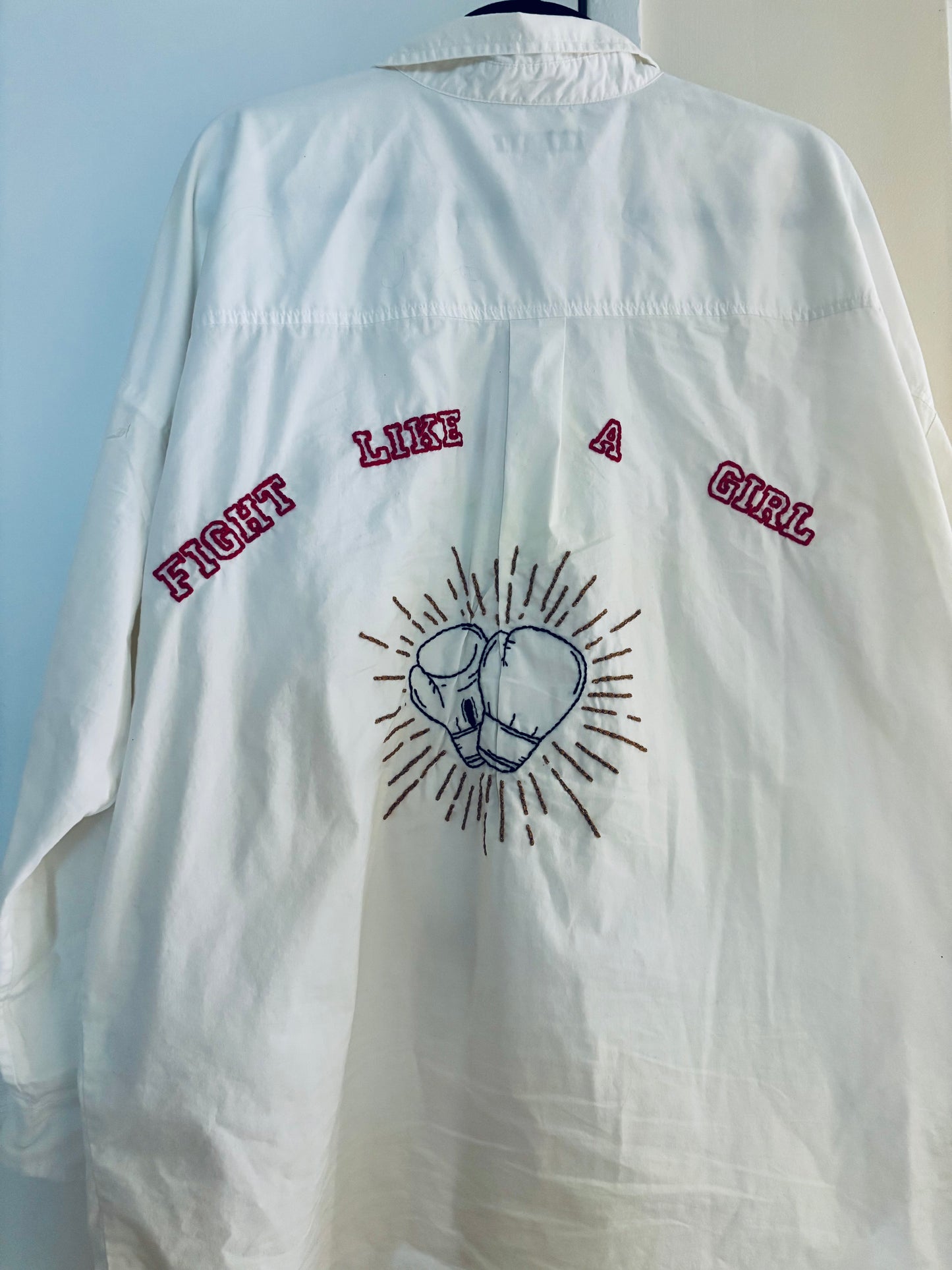 Fight Like a Girl Hand Embroidered Buttondown