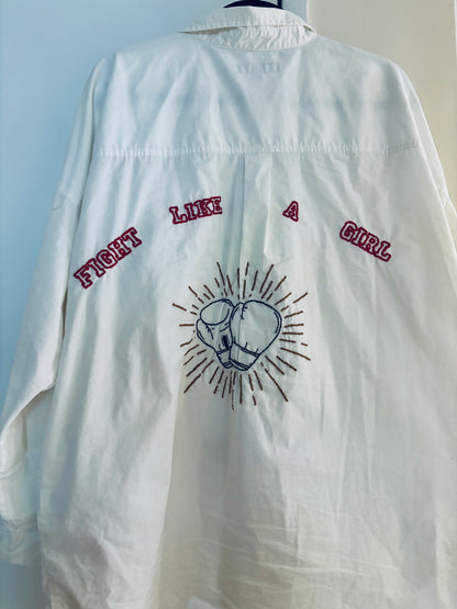 Fight Like a Girl Hand Embroidered Buttondown