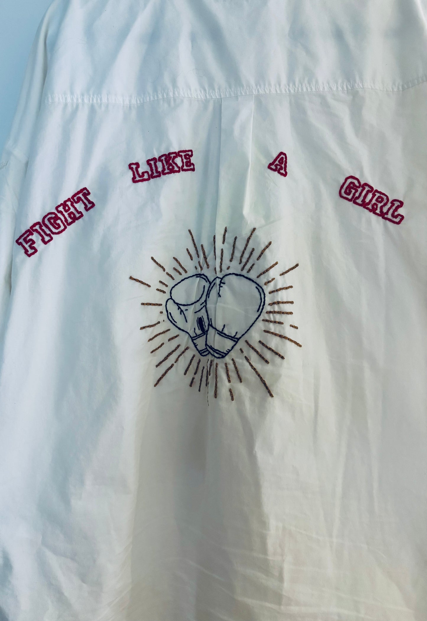 Fight Like a Girl Hand Embroidered Buttondown