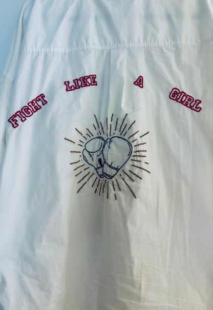 Fight Like a Girl Hand Embroidered Buttondown