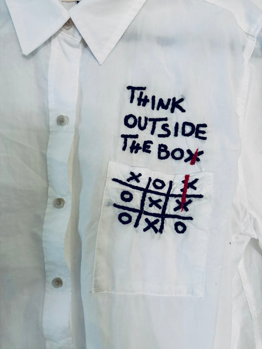Think Outside The Box Hand Embroidered Buttondown