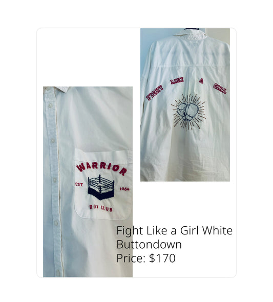 Fight Like a Girl Hand Embroidered Buttondown