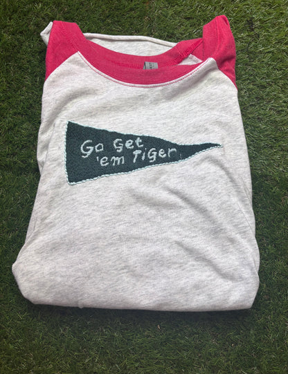 Go Get 'em Tiger Hand Embroidered Baseball Raglan Tshirt