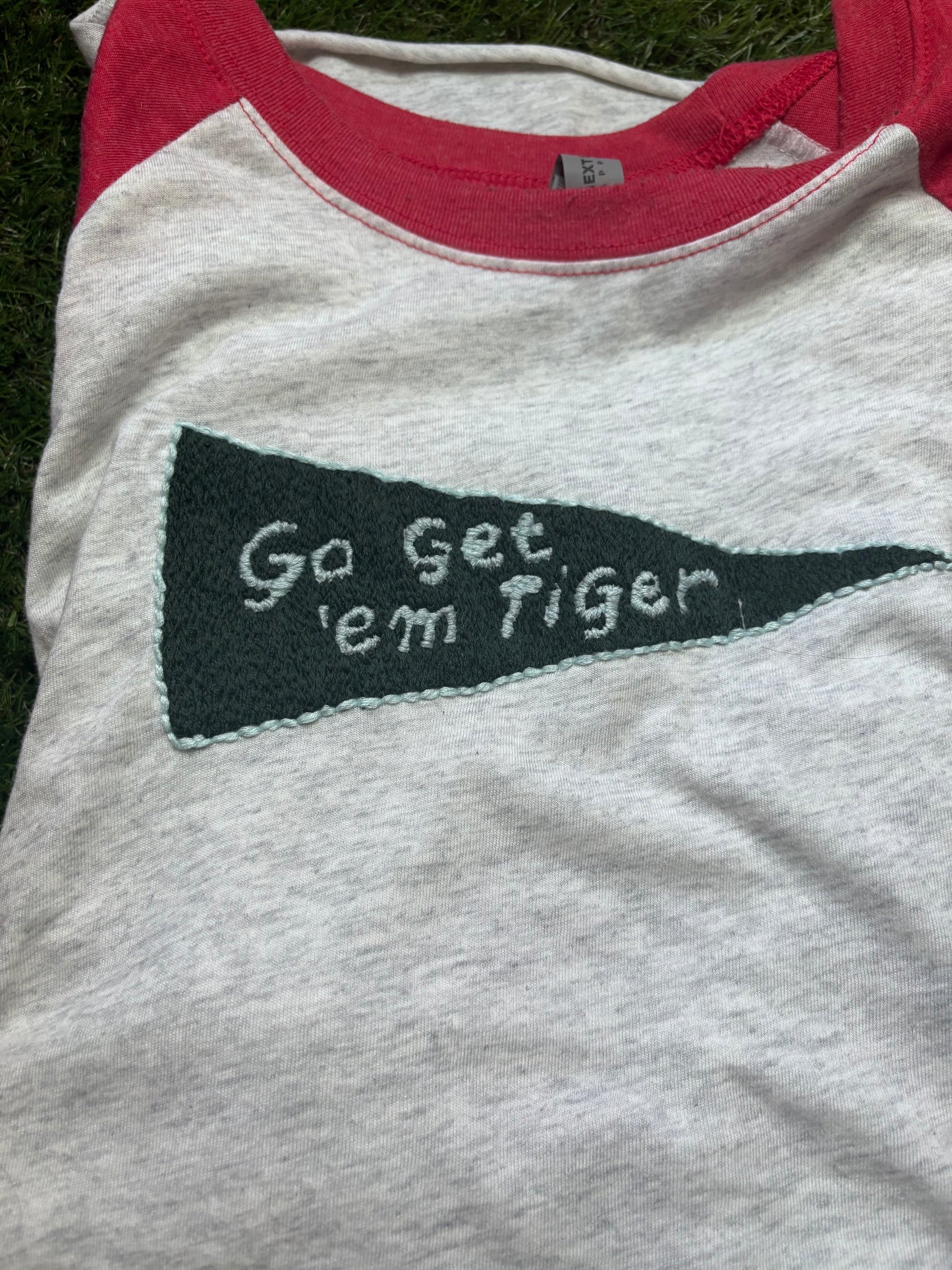 Go Get 'em Tiger Hand Embroidered Baseball Raglan Tshirt