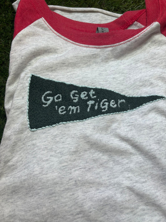 Go Get 'em Tiger Hand Embroidered Baseball Raglan Tshirt