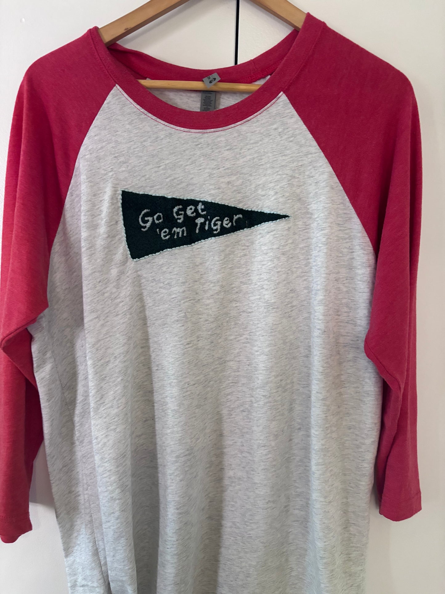 Go Get 'em Tiger Hand Embroidered Baseball Raglan Tshirt