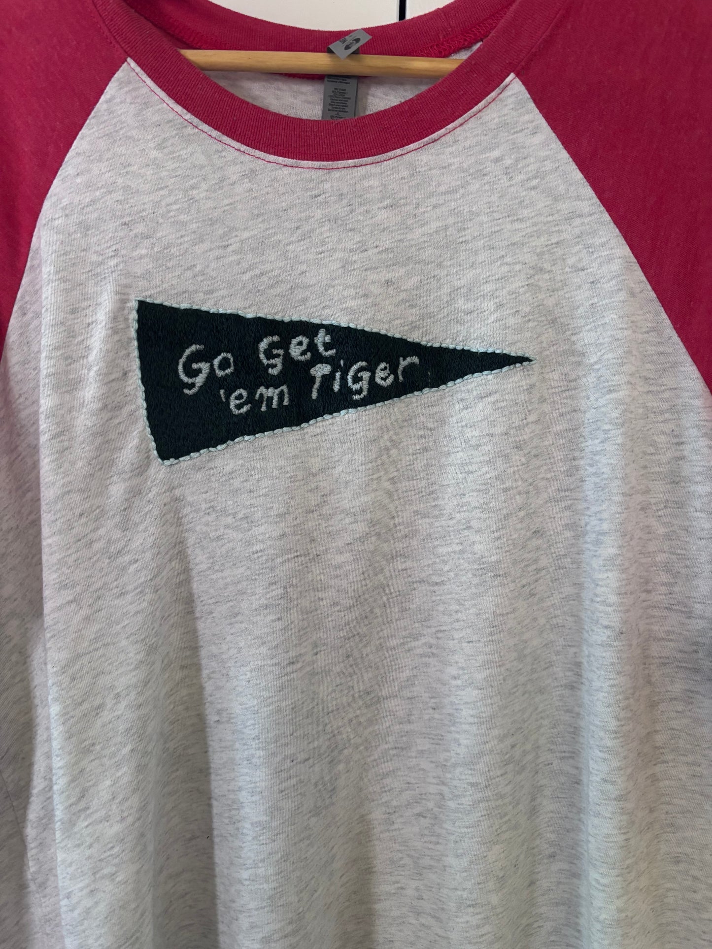 Go Get 'em Tiger Hand Embroidered Baseball Raglan Tshirt