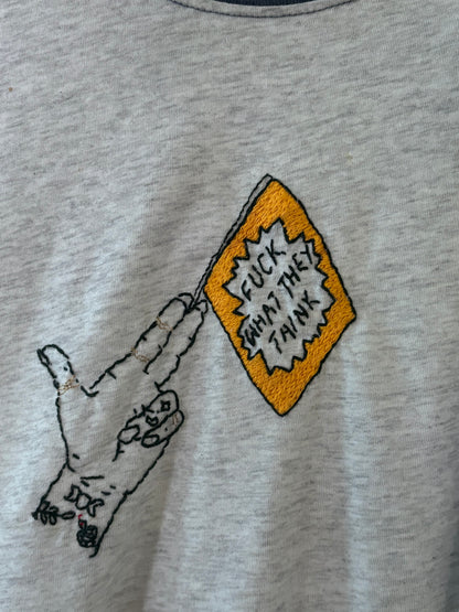 "Fuck What They Think" Hand Embroidered Raglan Baseball Tee