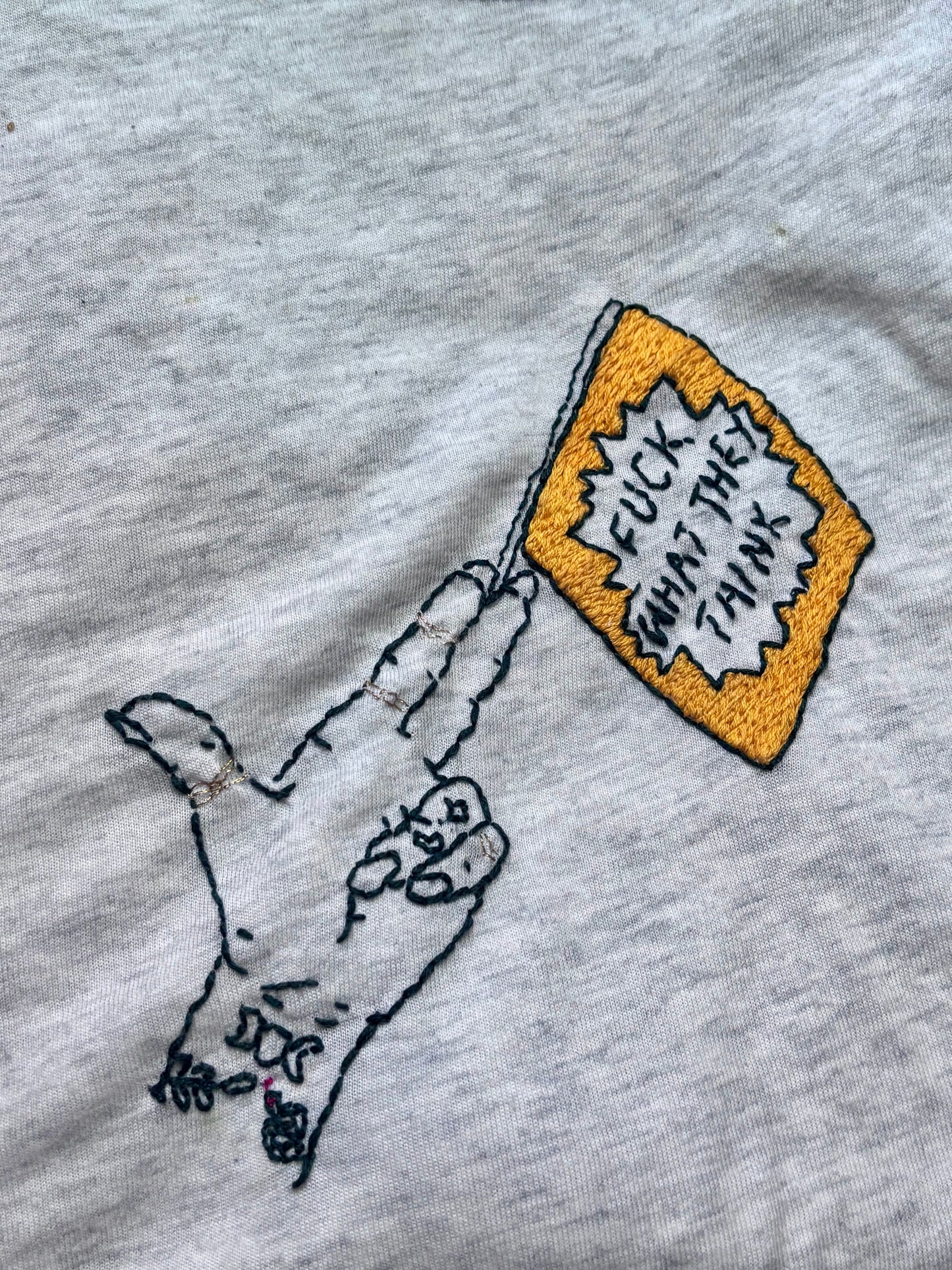 "Fuck What They Think" Hand Embroidered Raglan Baseball Tee