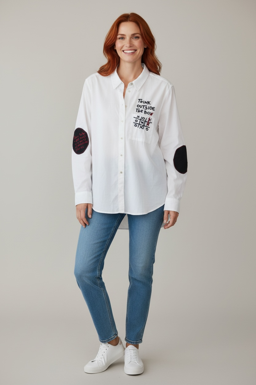 Think Outside The Box Hand Embroidered Buttondown