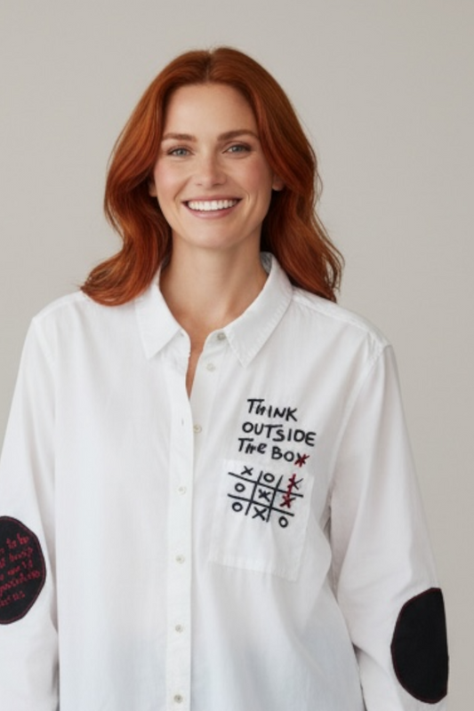 Think Outside The Box Hand Embroidered Buttondown
